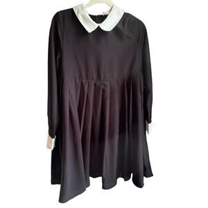 Unique Vintage Wednesday Adams Black Dress White Cuffs Peggy Peter Pan Collar M